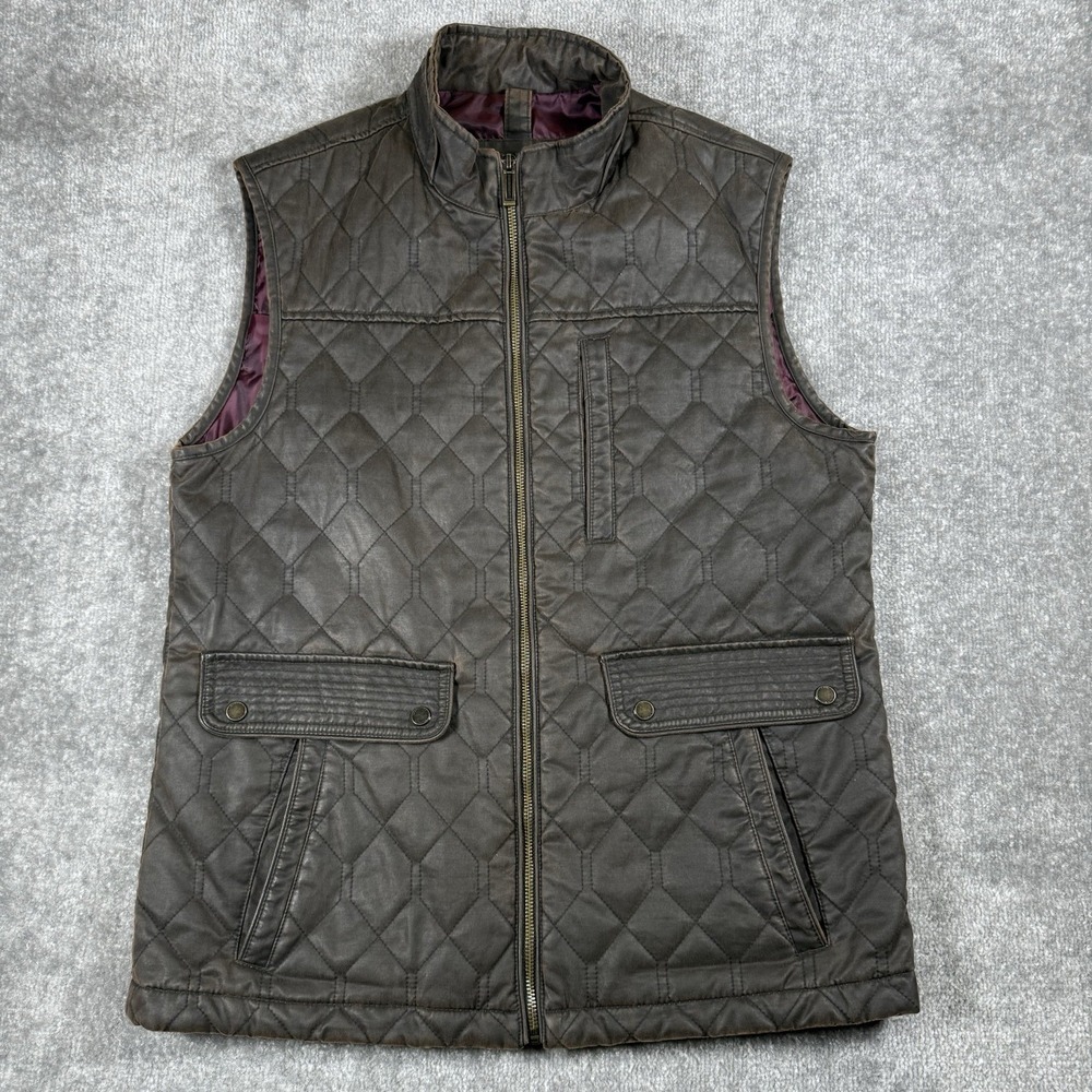 Johnston & Murphy Vest Men's Medium Brown Quilted Waxed Full Zip Preppy Country